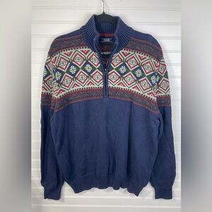 IZOD Men's Blue Patterned Winter Half Zip Long Sleeve Knit Sweater Size XL GUC